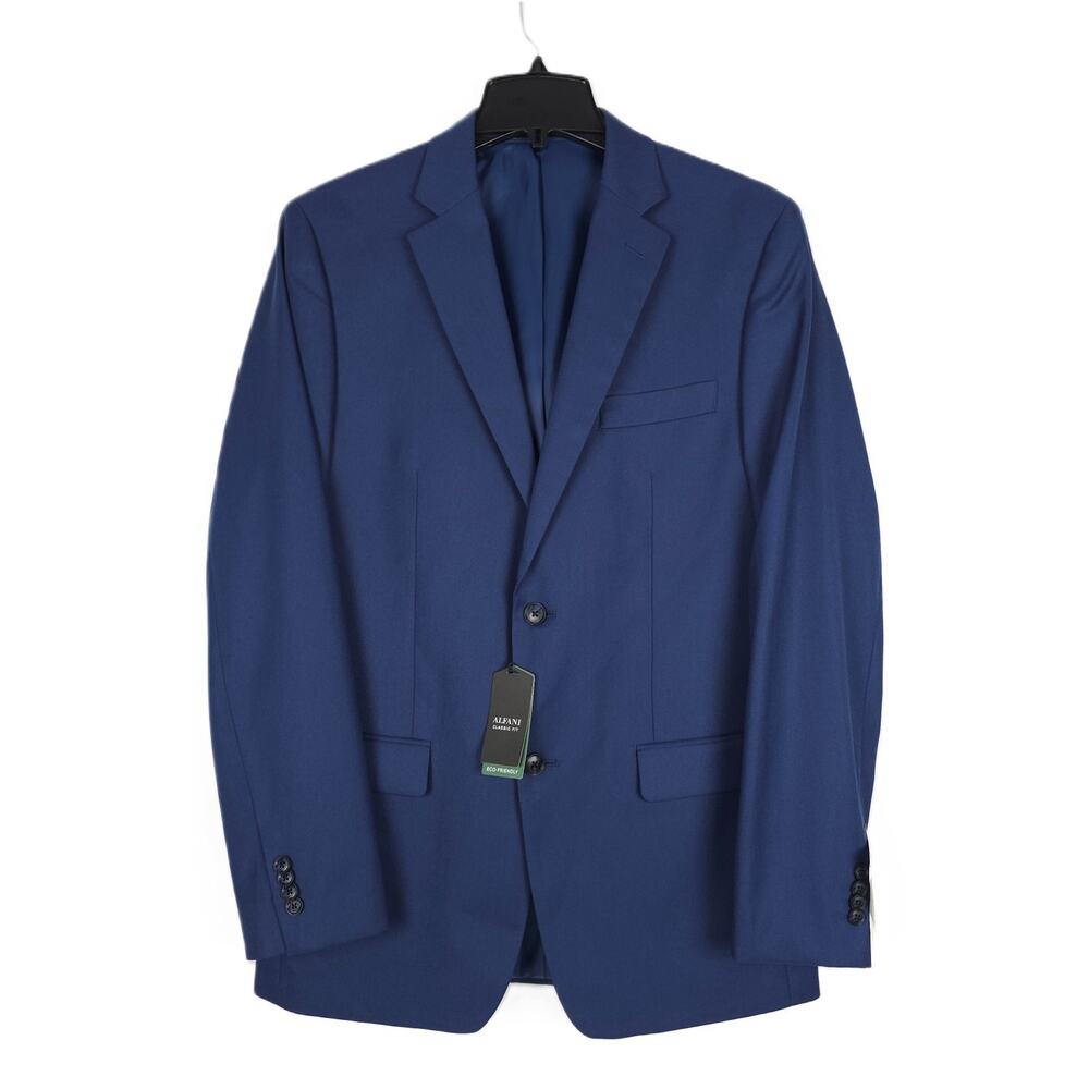 Alfani Mens Classic Fit Suit Jacket Blazer 38L Blue Solid Stretch NWT